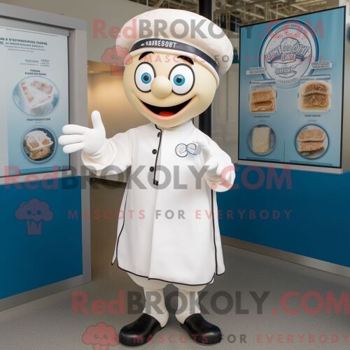 Costume De Mascotte Redbrokoly De Chaudrée De Palourdes Blanches Habillé D Une Chemise Oxford Et D Anneaux