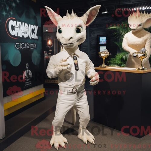 Costume De Mascotte Redbrokoly Chupacabra Crème Personnage Habillé D Un T-Shirt Henley Et D Épinglettes