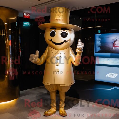 Personnage De Costume De Mascotte Redbrokoly De Pendentif En Or Habillé Avec Une Barboteuse Et Des Chapeaux
