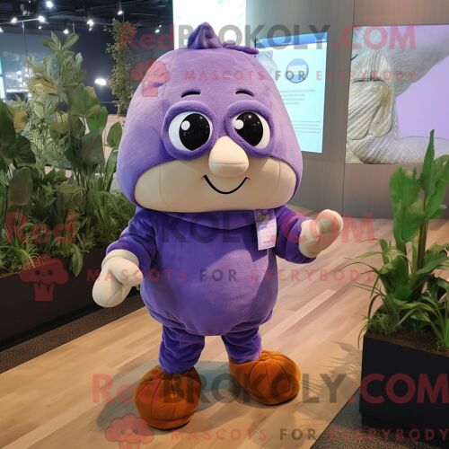 Personnage De Costume De Mascotte Redbrokoly De Pomme De Terre De Lavande Habillé Avec Un Col Roulé Et Des Lacets De Chaussures