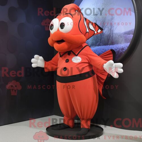 Personnage Mascotte Redbrokoly D Un Poisson Clown Rouge Habillé D Un Corsaire Et De Broches