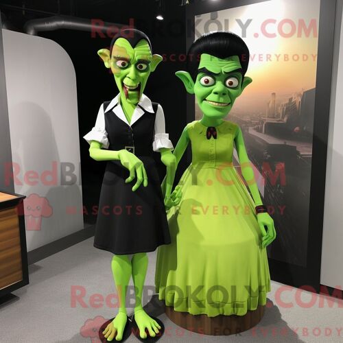 Personnage Mascotte Redbrokoly D Un Vampire Vert Anis Habillé D Une Mini Robe Et De Cravates