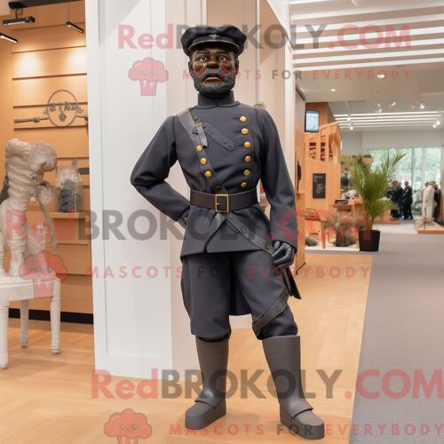 Costume De Mascotte Redbrokoly De Soldat Noir De La Guerre Civile Personnage Habillé D Un Gilet Et De Coussinets De Pieds