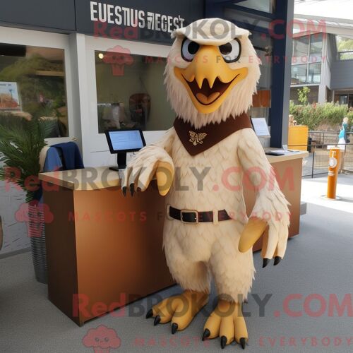 Costume Mascotte Redbrokoly D Aigle De Haast Beige Personnage Habillé Avec Une Jupe Crayon Et Des Porte-Clés