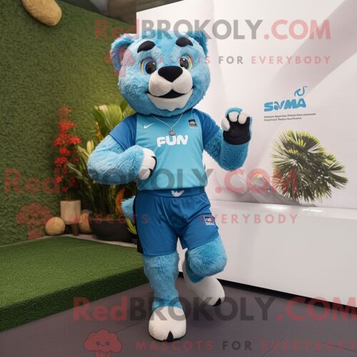 Personnage Mascotte Redbrokoly D Un Dauphin Bleu Sarcelle Habillé D Un Maillot De Bain Et De Mitaines