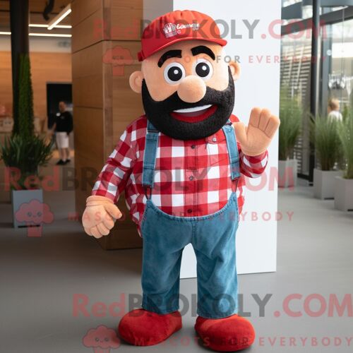 Personnage De Costume De Mascotte Redbrokoly De Red Burgers Habillé Avec Une Chemise En Flanelle Et Des Bretelles
