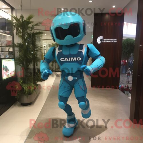 Personnage Mascotte Redbrokoly Cyan Commando Habillé Avec Un Short De Course Et Des Porte-Clés