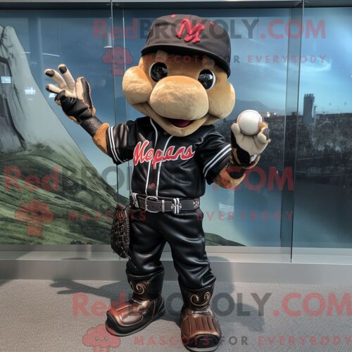 Personnage De Costume De Mascotte Redbrokoly De Gant De Baseball Habillé Avec Une Veste De Motard Et Des Ceintures