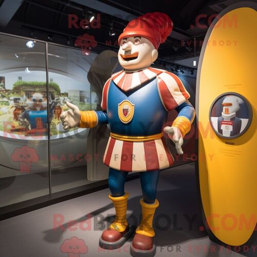 Personnage Mascotte Redbrokoly D Un Garde Suisse Habillé D Un Maillot De Rugby Et D Anneaux
