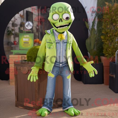 Personnage De Costume De Mascotte Redbrokoly De Cimetière Vert Citron Habillé Avec Un Jean Boyfriend Et Des Pochettes De Costume
