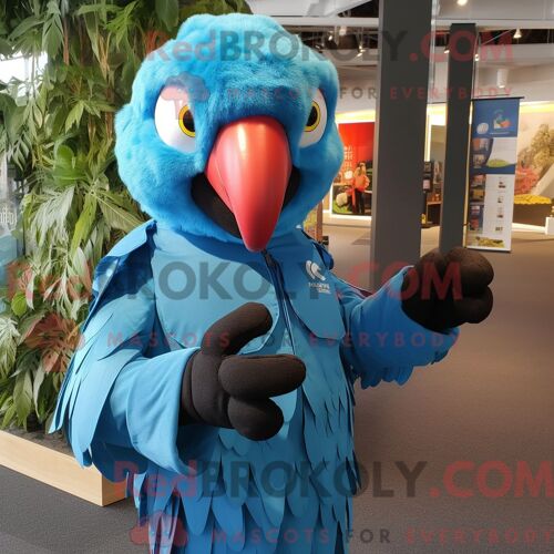 Costume De Mascotte Redbrokoly D Ara Bleu Ciel Personnage Habillé Avec Une Chemise Oxford Et Des Mitaines