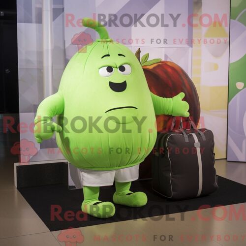 Personnage De Costume De Mascotte Redbrokoly De Pomme De Terre Vert Citron Habillé Avec Un Pantalon De Yoga Et Des Sacs À Main
