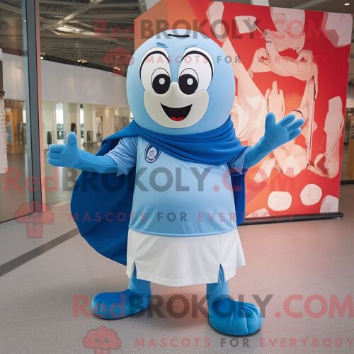 Personnage Mascotte Redbrokoly D Un But De Football Bleu Habillé D Un Pantalon Chino Et D Un Châle