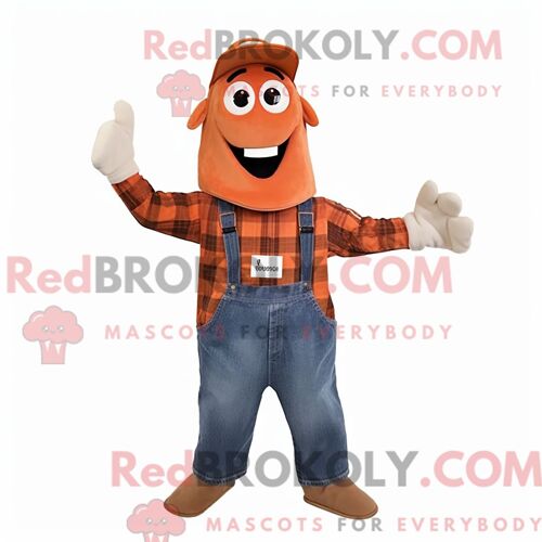 Personnage Mascotte Redbrokoly D Une Courgette Rouille Habillée D Une Chemise En Flanelle Et De Bretelles