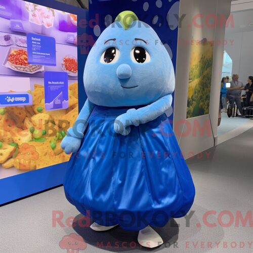 Personnage Mascotte Redbrokoly D Une Pomme De Terre Bleue Habillée D Une Jupe Trapèze Et De Bracelets De Cheville