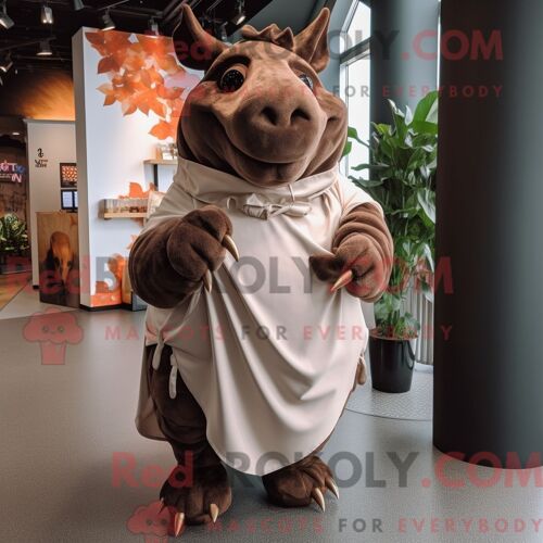 Personnage Mascotte Redbrokoly D Un Rhinocéros Marron Habillé D Une Robe Midi Et D Un Châle