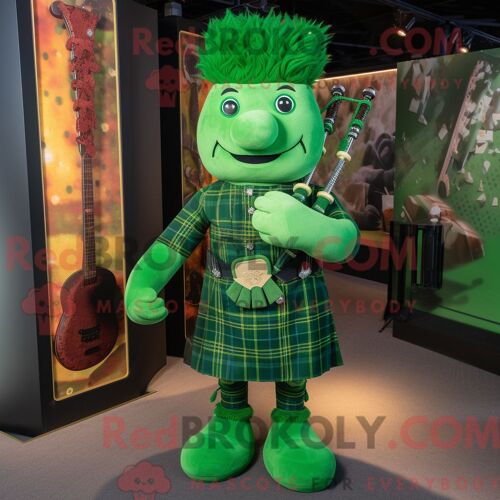 Personnage Mascotte Redbrokoly D Ours À Lunettes Vert Anis Habillé D Un Body Et D Écharpes