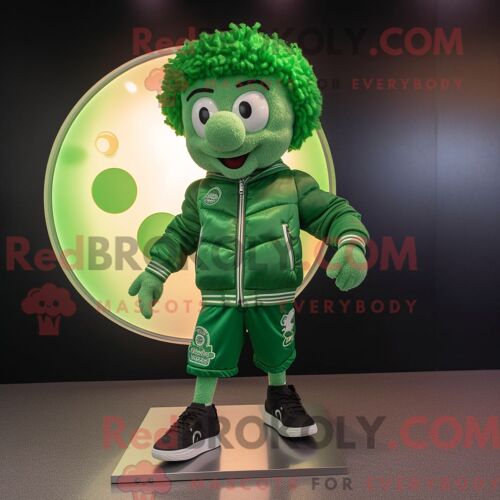 Personnage Mascotte Redbrokoly D Une Chaussure De Danse Irlandaise Verte Habillée D Un Blouson Aviateur Et De Portefeuilles