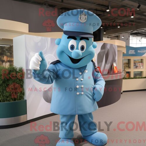Personnage Mascotte Redbrokoly D Un Soldat De La Marine Cyan Habillé D Une Chemise Habillée Et De Bagues