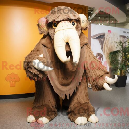 Costume De Mascotte Redbrokoly De Mammouth Marron Personnage Habillé Avec Une Jupe Portefeuille Et Des Casquettes