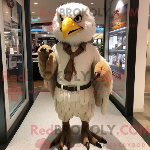Costume Mascotte Redbrokoly D Aigle De Haast Beige Personnage Habillé Avec Une Jupe Crayon Et Des Porte-Clés