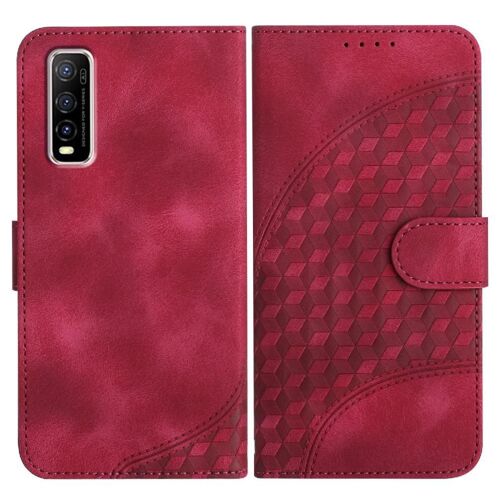 Flip Étui Pour Vivo Y70s Couverture En Cuir Pu Flip Business Étui En Cuir Antichoc Motif Géométrique Titulaire De La Carte Magnétique - Rose Rouge