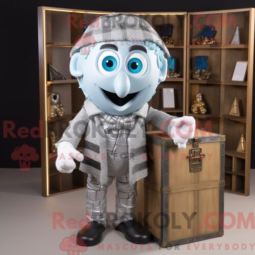 Costume De Mascotte Redbrokoly De Coffre Au Trésor En Argent Habillé D Un Costume Et D Écharpes