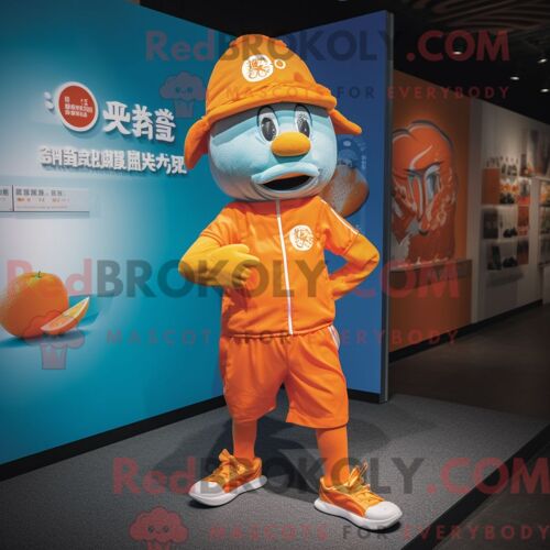 Costume De Mascotte Redbrokoly De Mandarin Habillé D Un Short De Course Et D Épingles À Chapeau