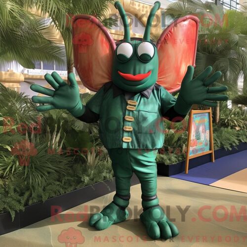 Costume De Mascotte Redbrokoly De Homard Vert Forêt Habillé D Un Bermuda Et De Cravates
