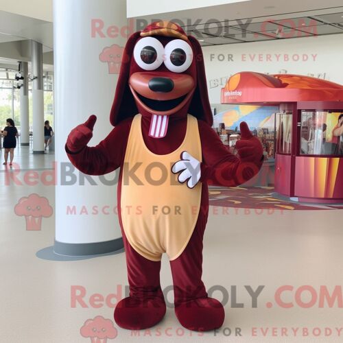 Costume De Mascotte Redbrokoly De Hot Dogs Marron Habillé Avec Un Débardeur Et Des Lunettes