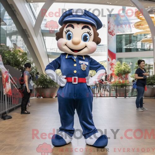 Personnage Mascotte Redbrokoly D Un Acrobate De La Marine Habillé D Un Mom Jeans Et De Ceintures