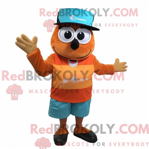 Personnage Mascotte Redbrokoly D Un Rose Vert Forêt Habillé D Une Robe Trapèze Et De Bandeaux