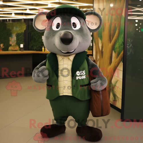 Costume De Mascotte Redbrokoly De Moussaka Vert Forêt Habillé D Un Gilet Et D Un Porte-Monnaie