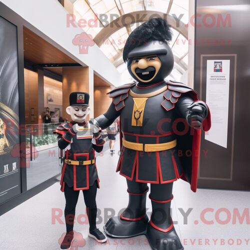 Costume Mascotte Redbrokoly De La Garde Suisse Noire Personnage Habillé D Un T-Shirt Et D Un Wraps