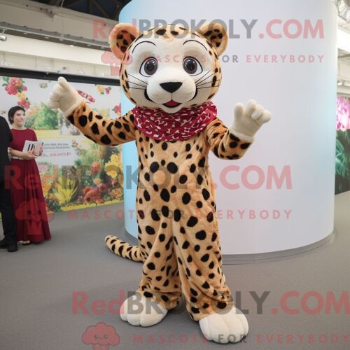 Costume Mascotte Redbrokoly De Léopard Habillé Avec Une Robe Longue Et Des Pinces À Chaussures