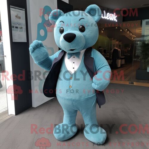 Personnage Mascotte Redbrokoly D Une Glace Bleu Sarcelle Habillée D Une Robe Et De Cravates