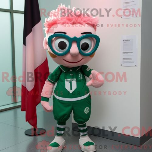 Costume De Mascotte Redbrokoly Du Drapeau Irlandais Rose Personnage Habillé D Une Combinaison Et De Lunettes