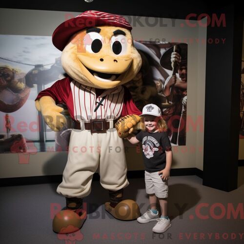 Personnage De Costume De Mascotte Redbrokoly De Pirate Crème Habillé Avec Un T-Shirt De Baseball Et Des Montres