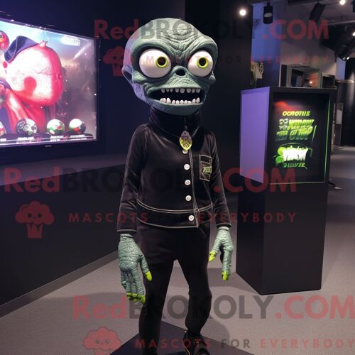 Costume De Mascotte Redbrokoly De Zombie Noir Habillé D Un Col Roulé Et D Épinglettes