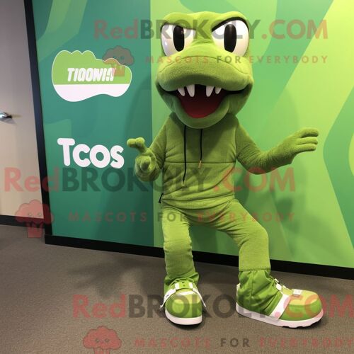 Costume De Mascotte Redbrokoly De Titanoboa Vert Citron Personnage Habillé Avec Un Short De Bain Et Des Lacets De Chaussures