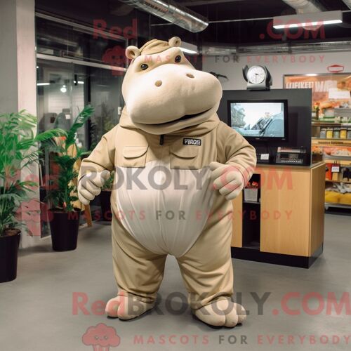 Mascotte Redbrokoly D Hippopotame Beige Costume De Personnage Habillé D Une Combinaison Et De Ceintures De Smoking