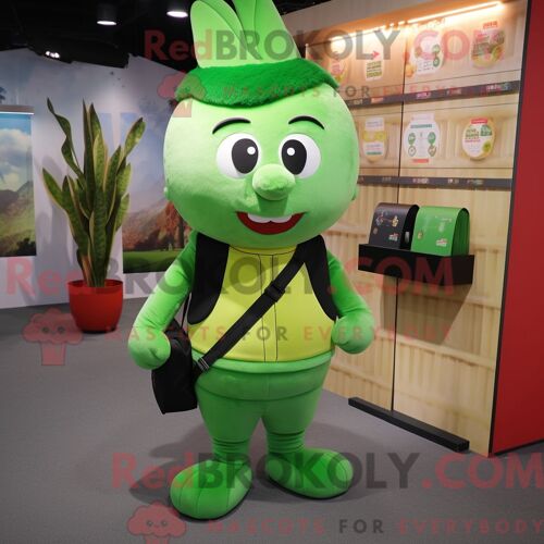 Personnage De Costume De Mascotte Redbrokoly D Oignon Vert Habillé Avec Un Gilet Et Des Portefeuilles