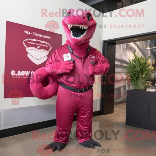 Costume De Mascotte Redbrokoly Magenta Titanoboa Personnage Habillé Avec Un T-Shirt À Col En V Et Des Boutons De Manchette