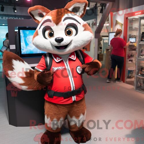 Personnage Mascotte Redbrokoly D Un Fantôme Habillé D Une Robe Portefeuille Et De Sacs À Dos