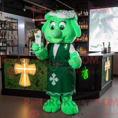 Personnage Mascotte Redbrokoly D Une Autruche Vert Anis Habillée D Un Maillot De Bain Une Pièce Et De Besaces