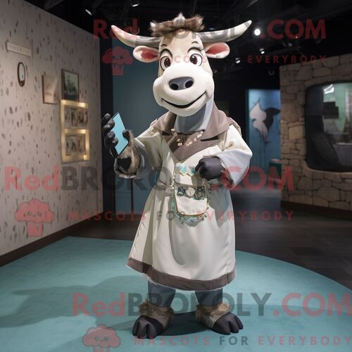 Costume Mascotte Redbrokoly De Zébu Personnage Habillé Avec Une Mini Robe Et Des Bretelles