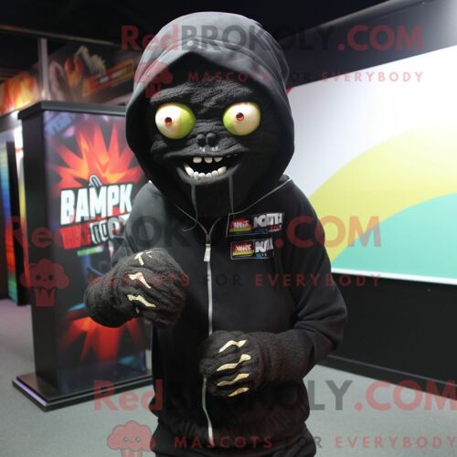 Costume De Mascotte Redbrokoly De Zombie Noir Habillé D Un Sweat À Capuche Et D Écharpes