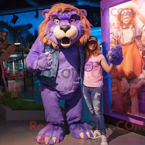 Personnage Mascotte Redbrokoly D Un Clown Violet Habillé D Un Legging Et D Un Châle