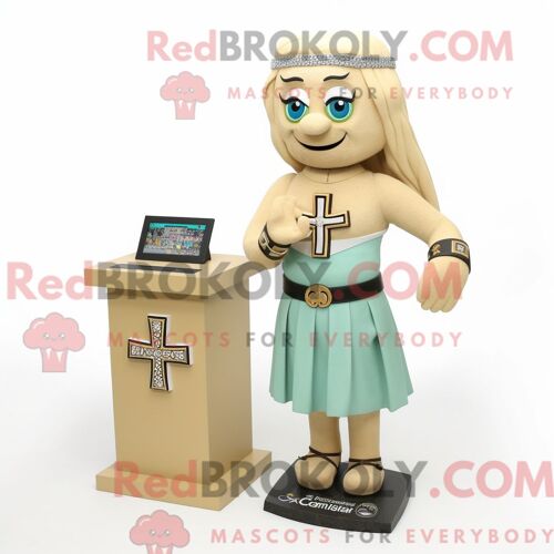 Personnage Mascotte Redbrokoly D Asperge Grise Habillée D Une Robe Taille Empire Et D Épingles À Cravate