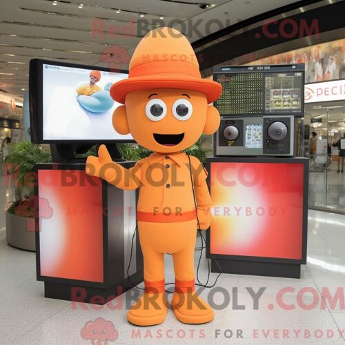 Costume De Mascotte Redbrokoly De Télévision Orange Personnage Habillé Avec Une Barboteuse Et Des Chapeaux